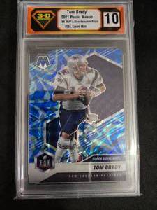 lot 175 image: 3-D Grading 10 Crown Mint 2021 Mosaic Blue Reactive Prizm Tom Brady #284