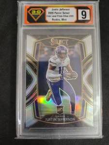 lot 179 image: 3-D Grading 9 Mint 2020 Select Prizm Silver Justin Jefferson Rookie #181