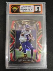 lot 180 image: 3-D Grading 9 Mint 2020 Select Maroon Prizm Die Cut Justin Jefferson Rookie #261