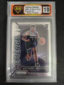 lot 182 image: 3-D Grading 10 Flawless 2020 Prizm Emergent Anthony Edwards Rookie #3