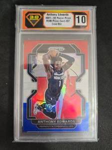 lot 183 image: 3-D Grading 10 Crown Mint 2021 Prizm Red White Blue Anthony Edwards #37