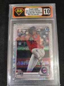 lot 186 image: 3-D Grading 10 Crown Mint 2020 Bowman Chrome Mega Box Refractor Royce Lewis Rookie