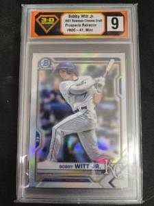 lot 187 image: 3-D Grading 9 Mint 2021 Bowman Chrome Draft Refractor Bobby Witt Jr. Rookie
