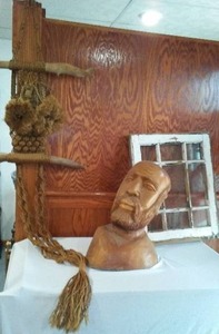 lot 717 image: Vintage Macram, Window, Carved Wood.