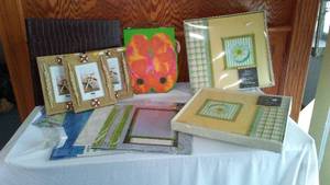 lot 731 image: Assorted Decorative Frames, Scrapbooking Supplies, and Baskets