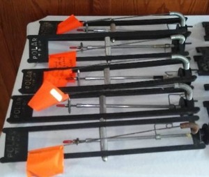 lot 645 image: Set of 5 Polar Tip Up Fishing Rods with Flags