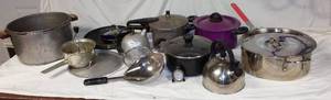 lot 335 image: Assorted Cookware Collection including Pots, Pans, and Kettles