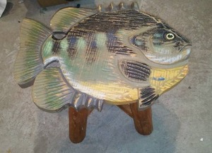 lot 469 image: Wood Carved Sun Fish Stool.