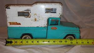 lot 360 image: Vintage 1960s Turquoise Tonka Camper Pickup Truck.