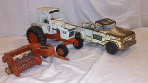 lot 361 image: Case Metal Tractor, Tru Scale Square Baler, and Gambles Truck.