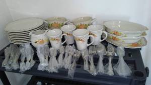lot 774 image: NEW Pfaltzgraff Plymouth Stoneware and Silverware.