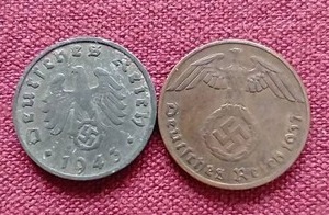 (2) WW2 Germany Third Reich Coins - Bronze & Zinc