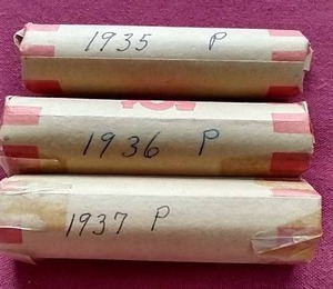 (3) Wheat Penny Rolls - 1935-1937