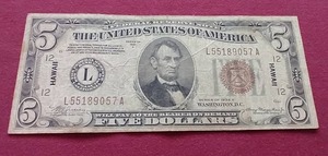 RARE 1934 Hawaii $5 Note