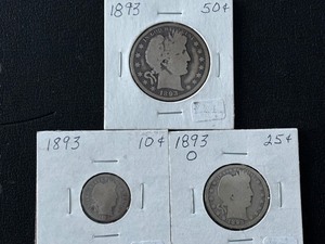 Barber Half Dollar, Quarter, and Dime