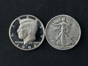 1946 Walking Liberty and 1994-S Kennedy Proof Half Dollars