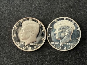 1969-S 40% Silver and 1987-S Proof Kennedy Half Dollars