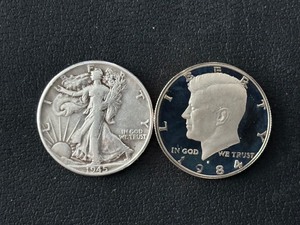 1945 Walking Liberty and 1984-S Kennedy Proof Half Dollars