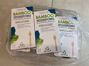 Lan - Bulk Set of 8 Packages Bamboo Disposable Forks - 24 Count Each