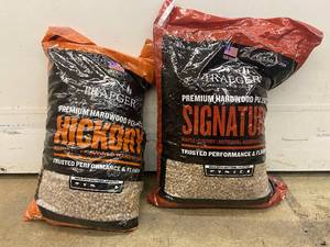 Lot of 2 Traeger Premium Hardwood Pellets - Hickory and Signature Blend 20 lb Bags