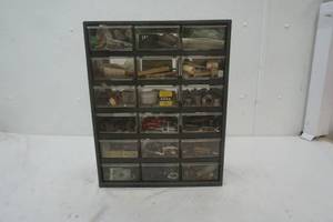 lot 63 image: small parts organizer and contents 14x18