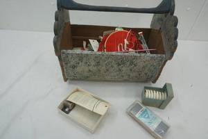 lot 269 image: sewing supplies and wooden rocking basket