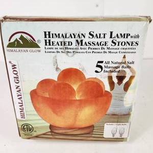 lot 11 image: Himalayan Salt Lamp With Heated Massage Stones Open Box