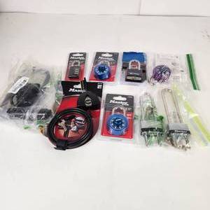 lot 18 image: Large Lot Of Locks Bike Lock Master Lock Combination And Key And More New And Open Box