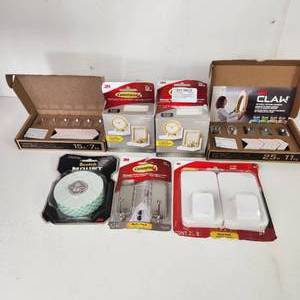 lot 36 image: 3M Command Hooks Two Shelves And Two Boxes Of 3M Claw Scotch Mount Tape New And Open Box