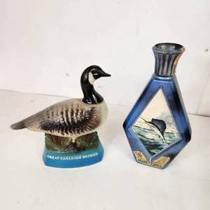 lot 42 image: Lot Of Two Decorative Liquor Bottles Sailfish And Duck Good Condition