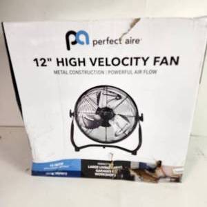 lot 56 image: Perfect Aire 12 High Velocity Fan Metal Construction Powerful Air Flow 3 Speed Slight Damage To Box