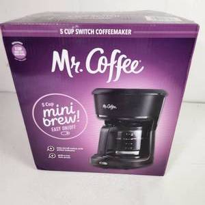 lot 58 image: Mr. Coffee 5 Cup Mini Brew Easy OnOff Grab A Cup Auto Pause Some Damage To Box