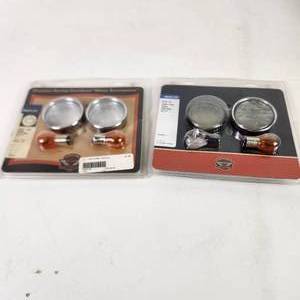 lot 82 image: Genuine Harley-Davidson Motor Accessories Front Turn Signal Trim Rings 69752-04 And 69754-04 One Bulb Missing