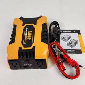 lot 93 image: Powerdrive 400W Power Inverter 2 AC Outlets 1 USB 24 Cables UN TESTED