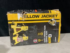 lot 383 image: YELLOW JACKET Jack Stands 6 Ton with Double Locking and Large Foot Base for Lifting SUVS, Heavy Duty Steel, 13000 lb Capacity, 1 Pair, Yellow