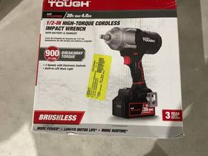 lot 391 image: Hyper Tough 20V Max Brushless 12-inch High-Torque Cordless Impact Wrench with 4.0Ah Lithium-Ion Battery and Charger
