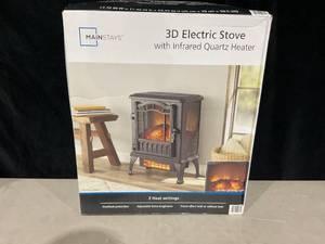 lot 403 image: Mainstays 2-Setting 3D Electric Stove Heater with Life-like Flame, Black