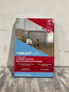 lot 102 image: Vibrant Life 4-Panel Pet Playpen, 24H Dog Fence with Door for Indoor and Outdoor Use