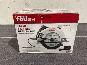 lot 140 image: Hyper Tough 12 Amp Corded 7-14 inch Circular Saw with Steel Plate Shoe, Adjustable Bevel, Blade & Rip Fence
