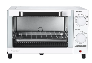 lot 130 image: Mainstays 4 Slice Toaster Oven with 3 Settings, includes Baking Rack and Pan, Arctic White
