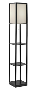 lot 147 image: Mainstays 62 in Tall Shelf Floor Lamp, Black with White Fabric Shade, Classic