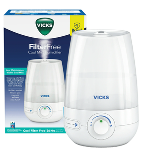 lot 150 image: Vicks 1 Gallon Filter Free Cool Mist Humidifier, 400 Sq ft, White