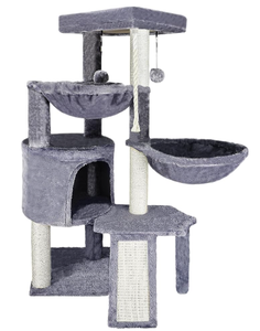 lot 375 image: Xin Three Layer Cat Tree with Cat Condo and Two Hammocks,Grey