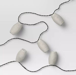 lot 385 image: LOT OF 5 10ct LED Mini Elongated Indoor Outdoor Gray Lantern String Lights Clear Bulbs with Black Wire - Threshold