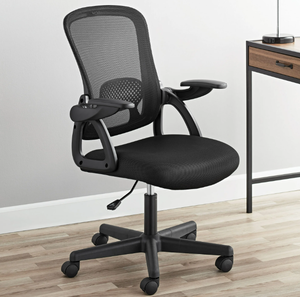 lot 404 image: Mainstays Ergonomic Mesh Back Office Chair with Flip up arms, Black Fabric