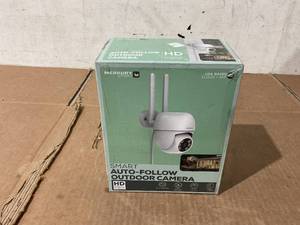 lot 307 image: Merkury Smart Outdoor Auto-Follow Camera, Wi-Fi PTZ Cam, 1080p HD White