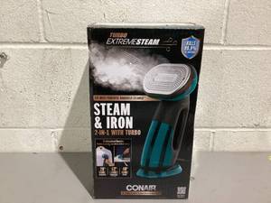 lot 506 image: Conair Turbo ExtremeSteam 1875 Watt Handheld Fabric, 2-in-1 Steam and Iron Garment Steamer, One Size, BlackGreen