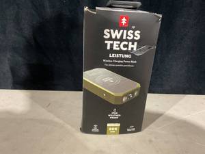 lot 436 image: Swiss Tech 20000 mAh Wireless Power Bank with Flashlight and Charging Pad, IP54 Weatherproof