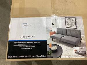 lot 663 image: Mainstays 66 Studio Futon, Gray Linen Upholstery