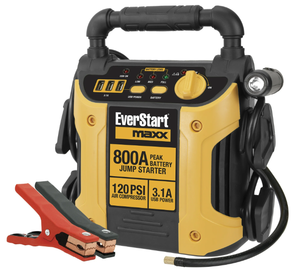 lot 255 image: EverStart 800 Peak Amp Jump Starter with 120 PSI Compressor, Pivoting LED Light, 3X USB Ports